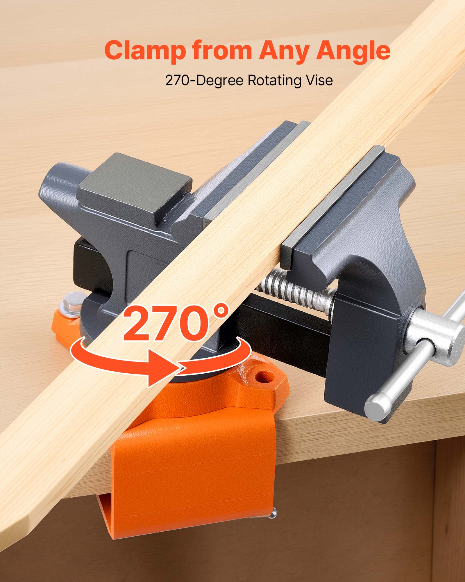 Clamp from Any Angle  
270-Degree Rotating Vise  

270°