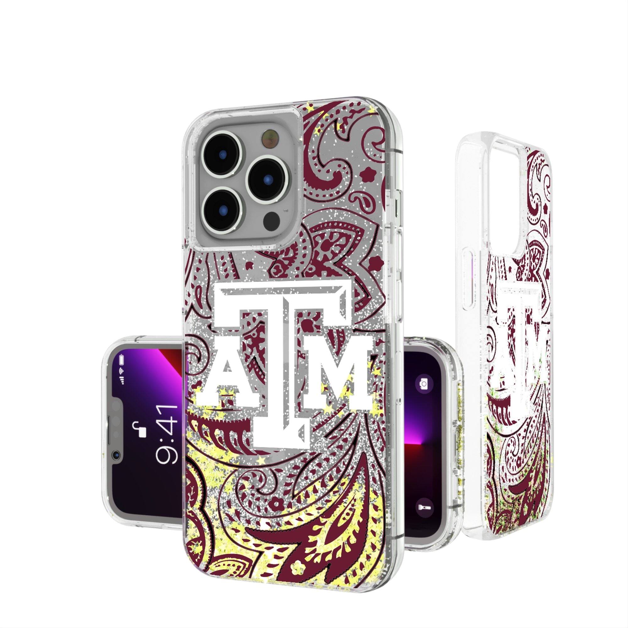 Front. Keyscaper - Texas A&M Aggies iPhone Glitter Paisley Design Case - 13 Pro Max - Multicolor.