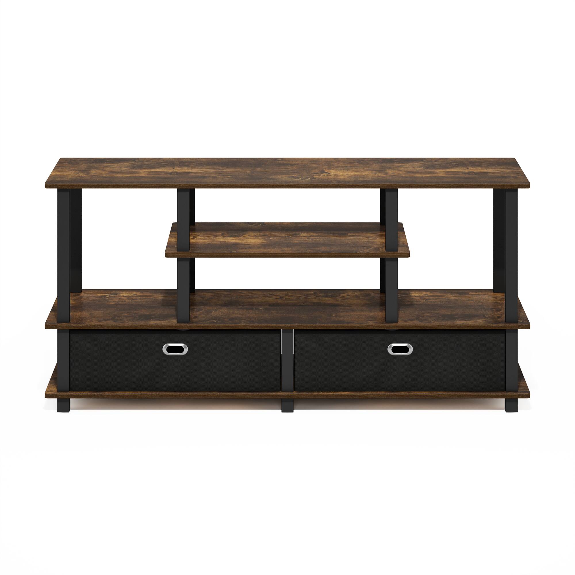 Alt View 2. Furinno - JAYA Large TV Stand for up to 55-Inch TV with Storage Bin - Amber Pine/Black/Black.