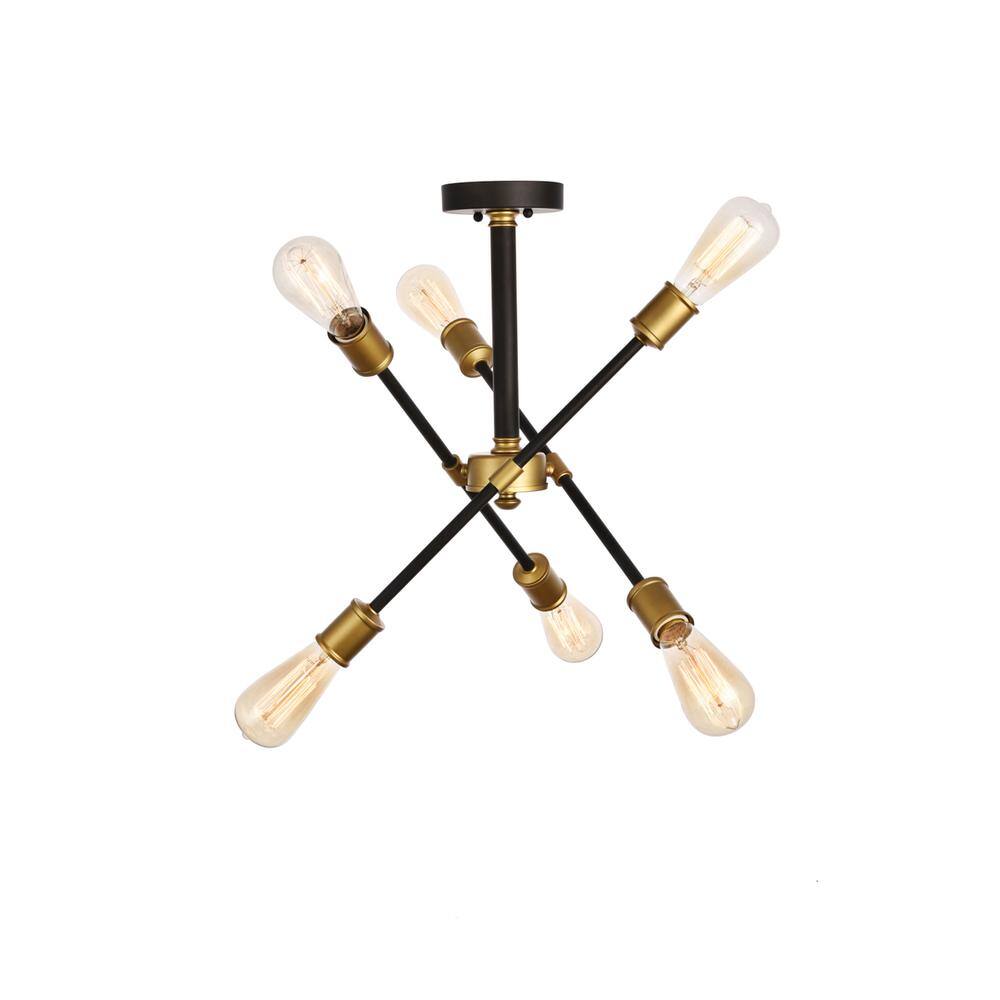 Alt View 4. Living District - Axel Collection Flushmount D17.1 H16.6 Lt:6 Black and Brass Finish - Black And Brass.