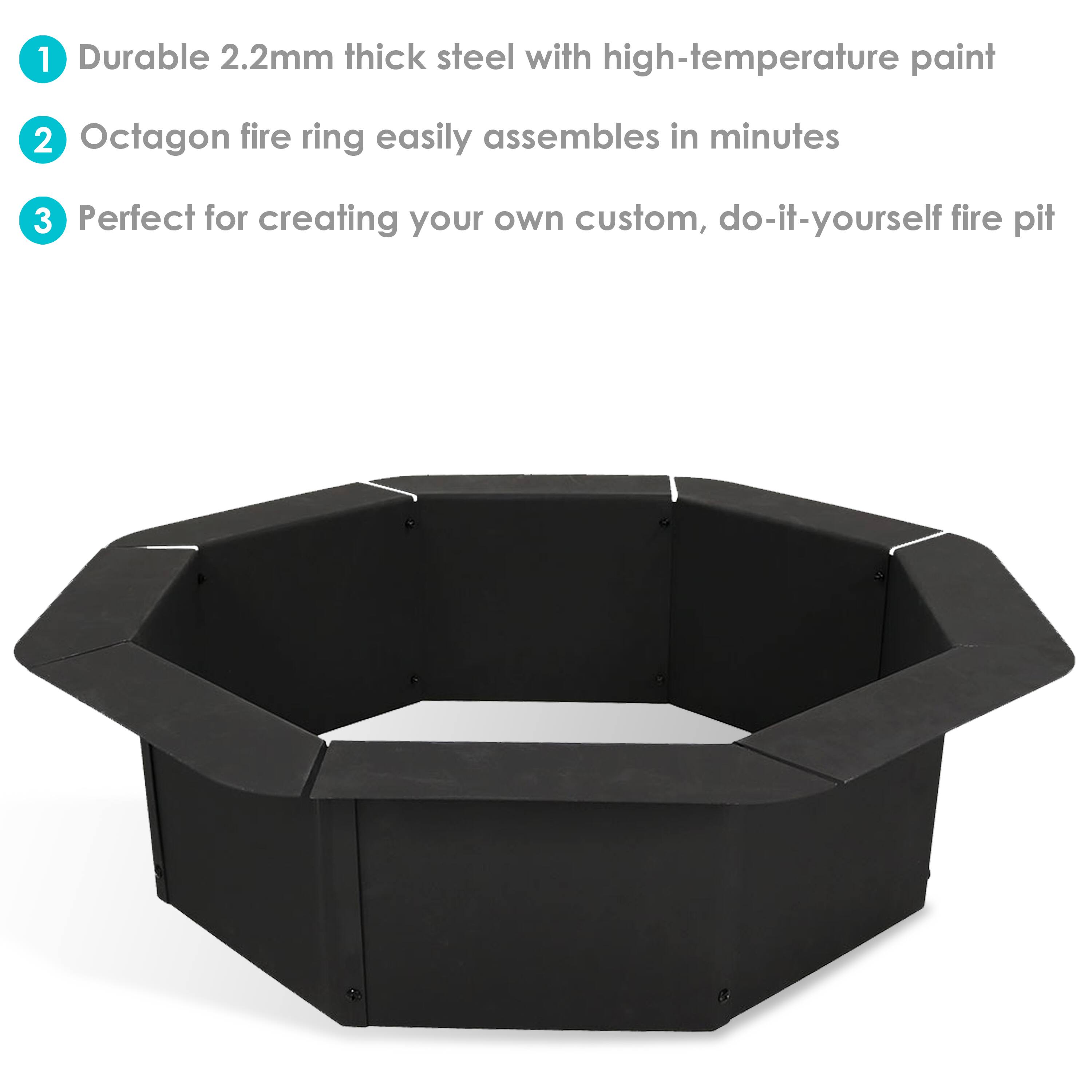 1. Durable 2.2mm thick steel with high-temperature paint  
2. Octagon fire ring easily assembles in minutes  
3. Perfect for creating your own custom, do-it-yourself fire pit