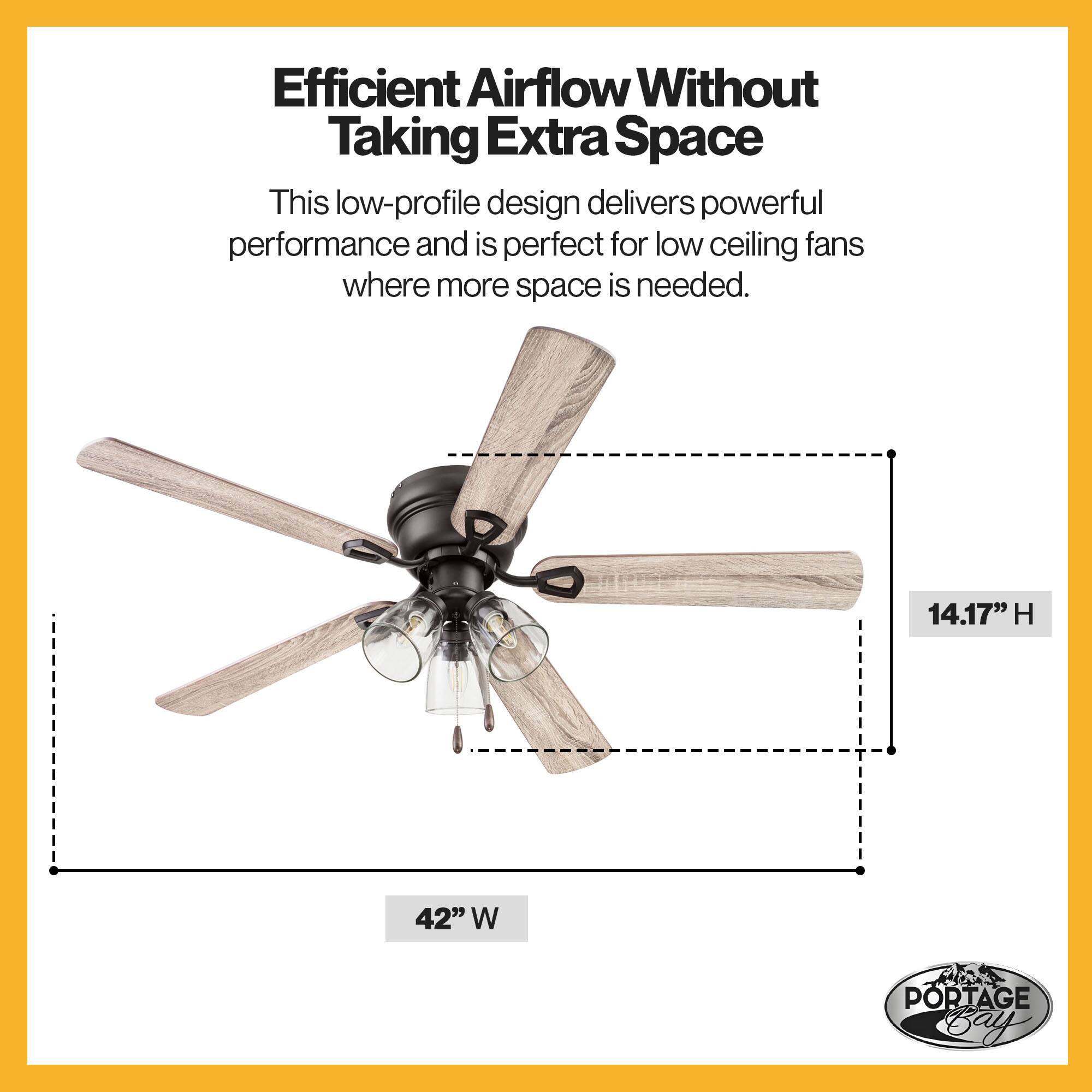 Efficient Airflow Without Taking Extra Space

This low-profile design delivers powerful performance and is perfect for low ceiling fans where more space is needed.

14.17" H 42" W

PORTAGE Bay
