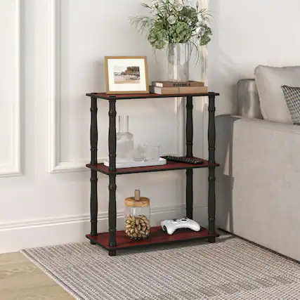 Front. HOMLUX - 3-Tier 29.5" Corner Shelf Open Shelves for Display for Living Room and Office Organization Dark Cherry - Dark Cherry & Black.