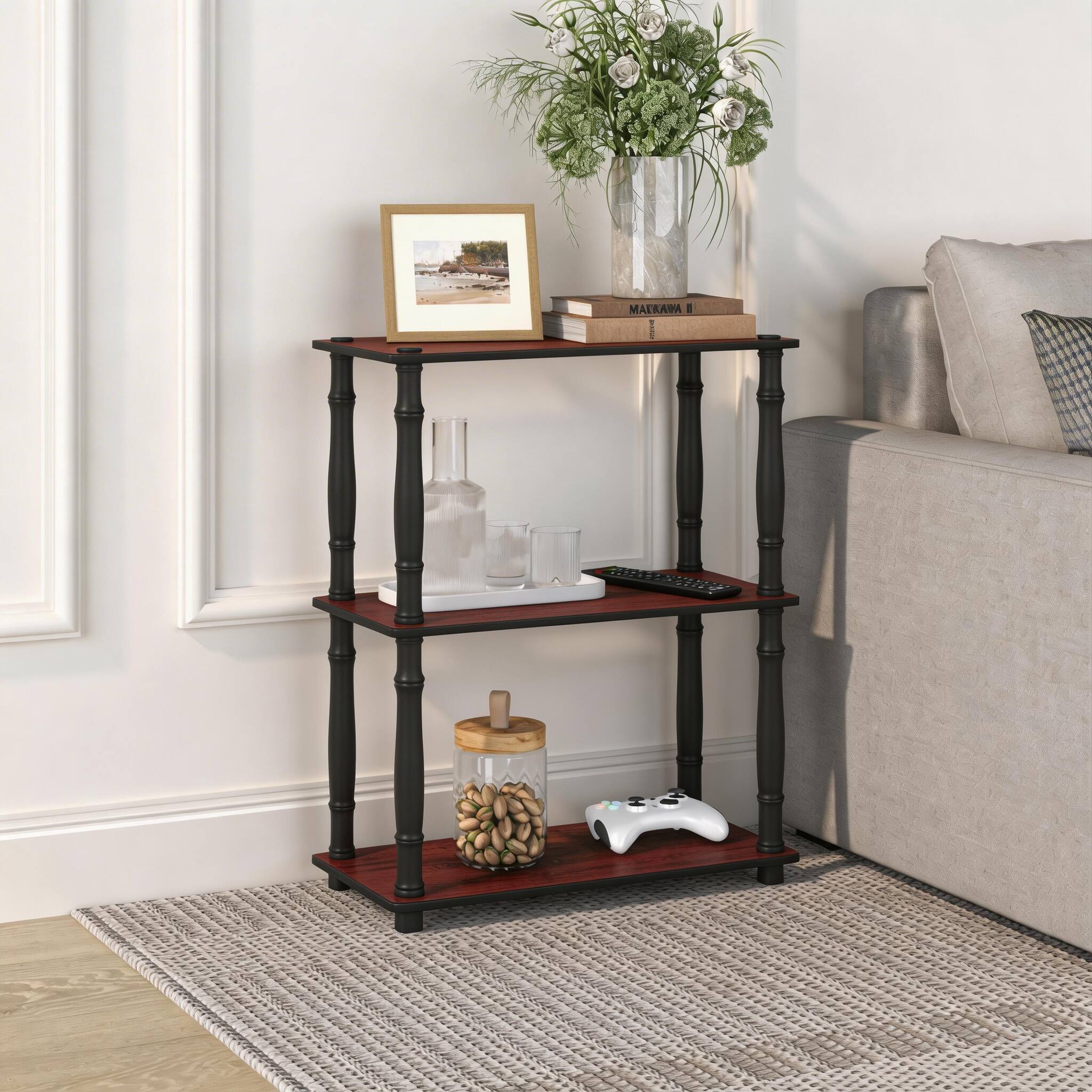 Front. HOMLUX - 3-Tier 29.5" Corner Shelf Open Shelves for Display for Living Room and Office Organization Dark Cherry - Dark Cherry & Black.