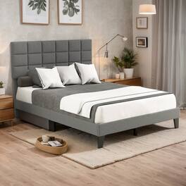 Kadyn - Platform Bed Frame, Bedroom Bed Frame,Queen Size Modern Linen Bed Frame with Adjustable Headboard - Gray