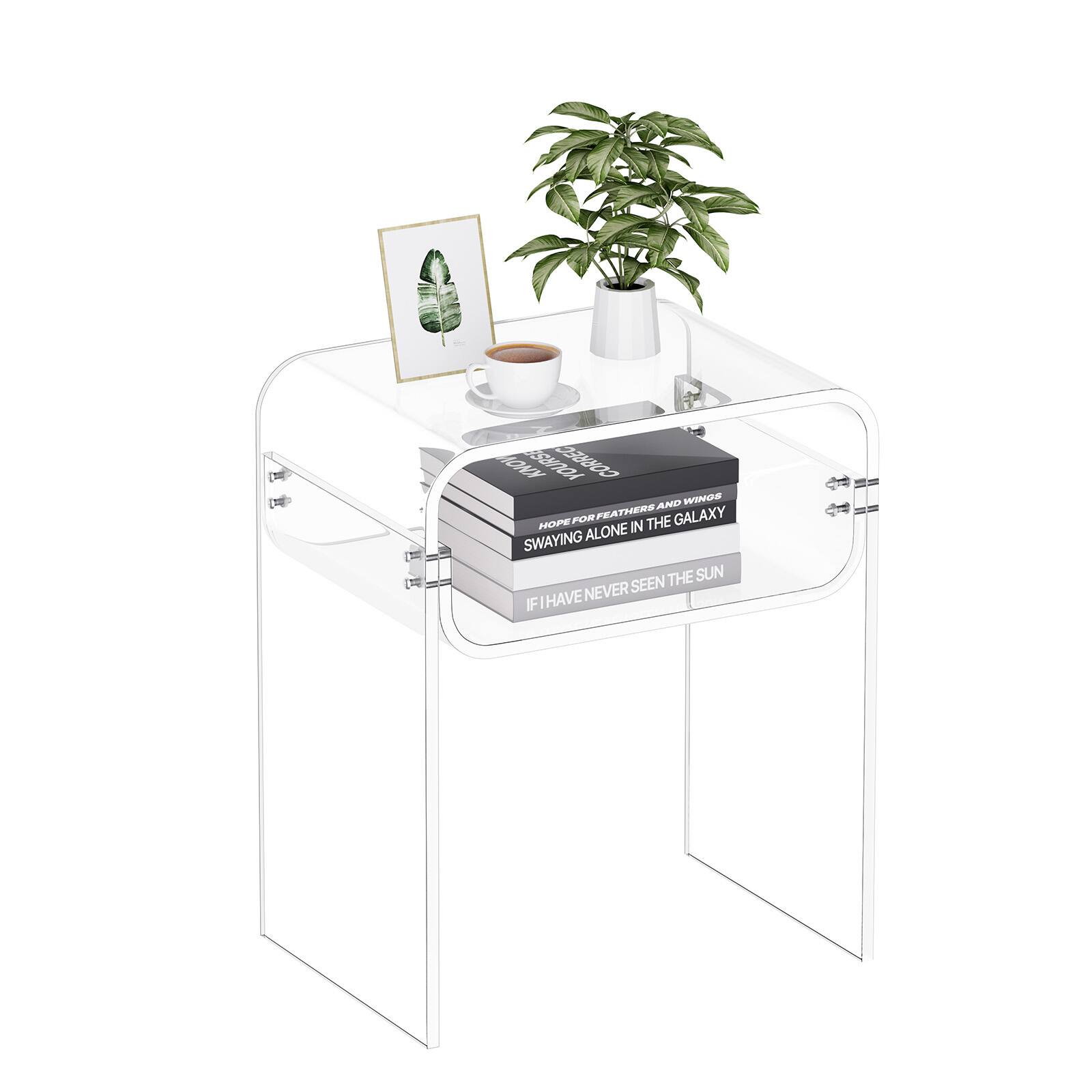 VEVOR - Acrylic Side Table, 2 Tiers Clear Bedside Table with Storage Shelf, Modern Rectangle Acrylic End Desk - Colorless and transparent