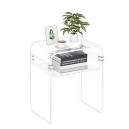 VEVOR - Acrylic Side Table, 2 Tiers Clear Bedside Table with Storage Shelf, Modern Rectangle Acrylic End Desk - Colorless and transparent