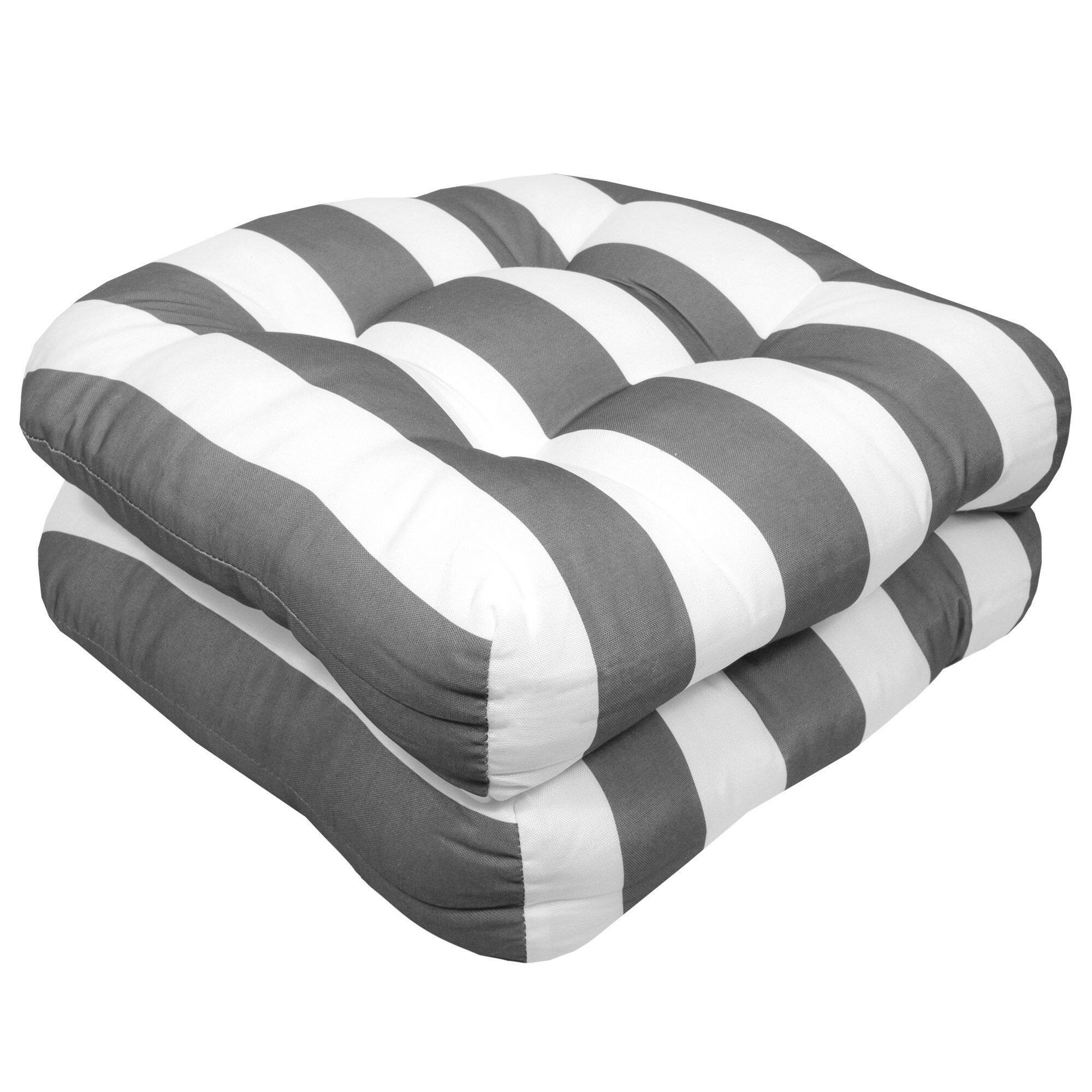 Angle. Sweet Home Collection - Havana Stripe Patio Cushions Indoor/Outdoor Tufted 19" x 19", 2-Pack - Silver/White.
