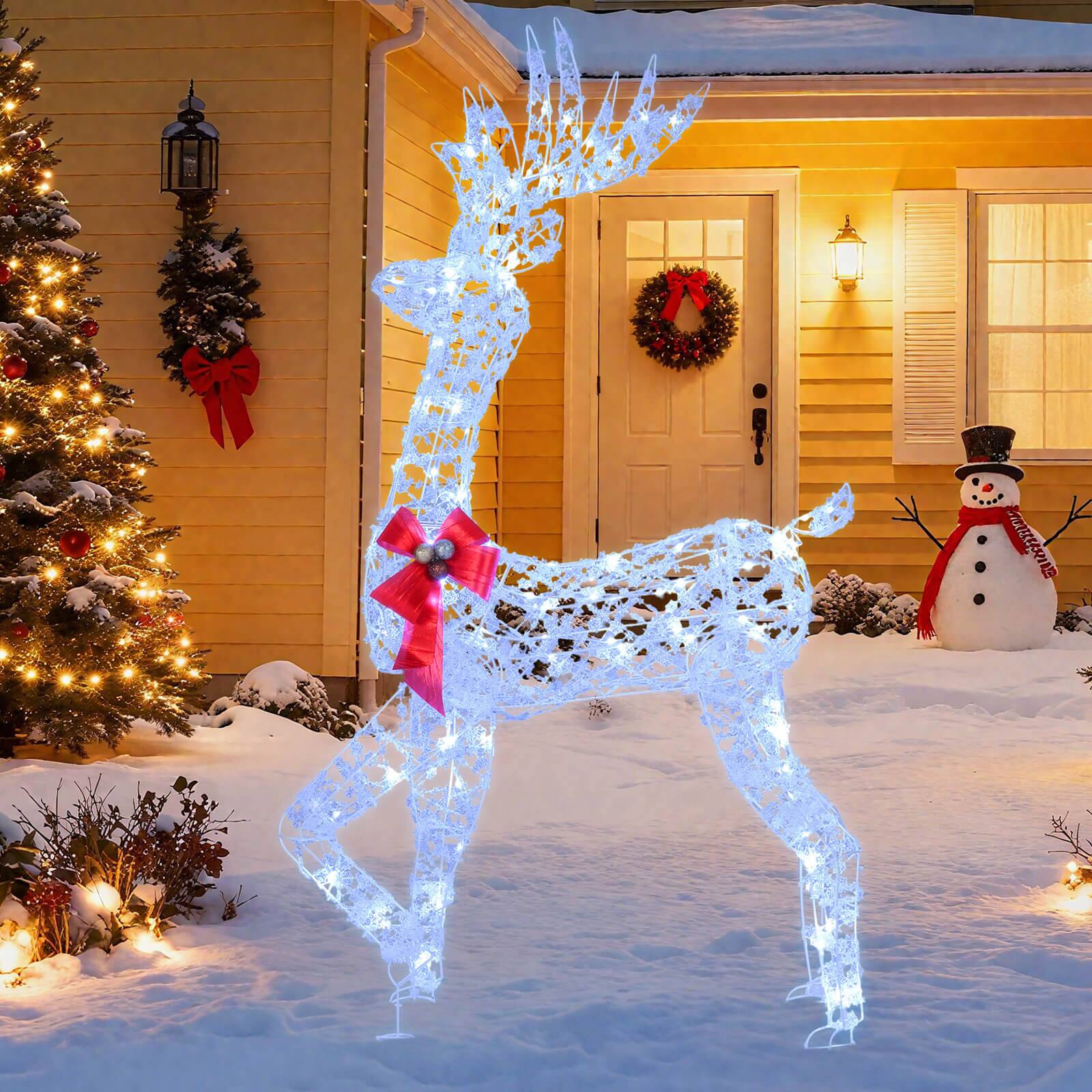 Alt View 1. Costway - Costway 5 FT Pre-Lit Christmas Reindeer with 100 LED Lights, Holiday Decoration for Home - White,Red.