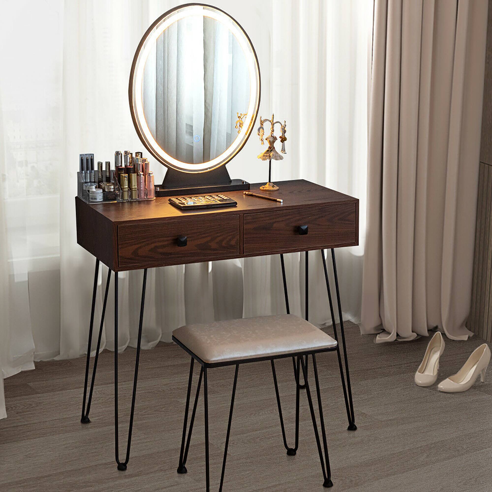 Alt View 1. Costway - Costway Industrial Vanity Makeup Dressing Table W/ 3 Lighting Modes Mirror Touch Switch - Coffee.