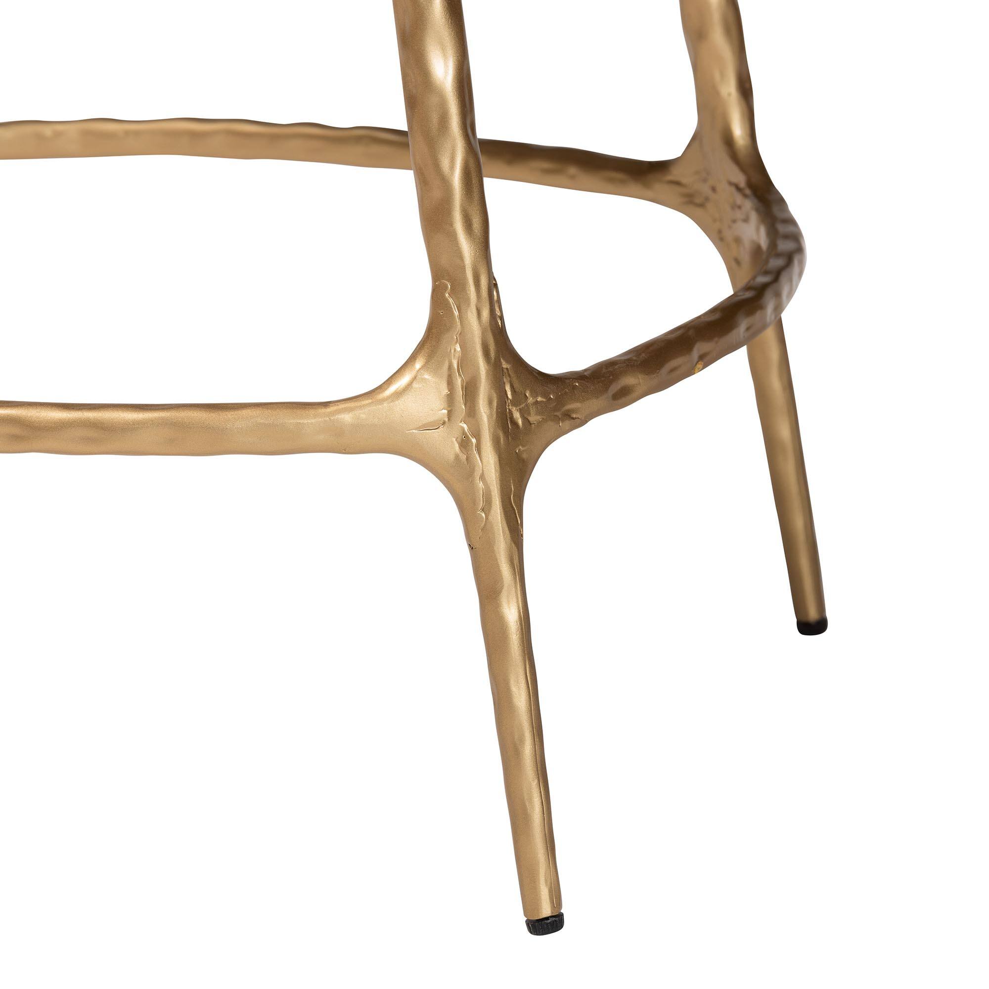 Alt View 2. Baxton Studio - Aarush Counter Stool - Modern Rustic Seating with Hand-Forged Metal Frame and Low Back for Kitchen Island or Lounge - Grey/Gold.