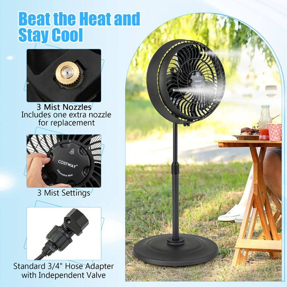 Beat the Heat and Stay Cool

3 Mist Nozzles
Includes one extra nozzle for replacement

COSTWAY Adjustable Mist 3 Mist Settings

Standard 3/4" Hose Adapter with Independent Valve