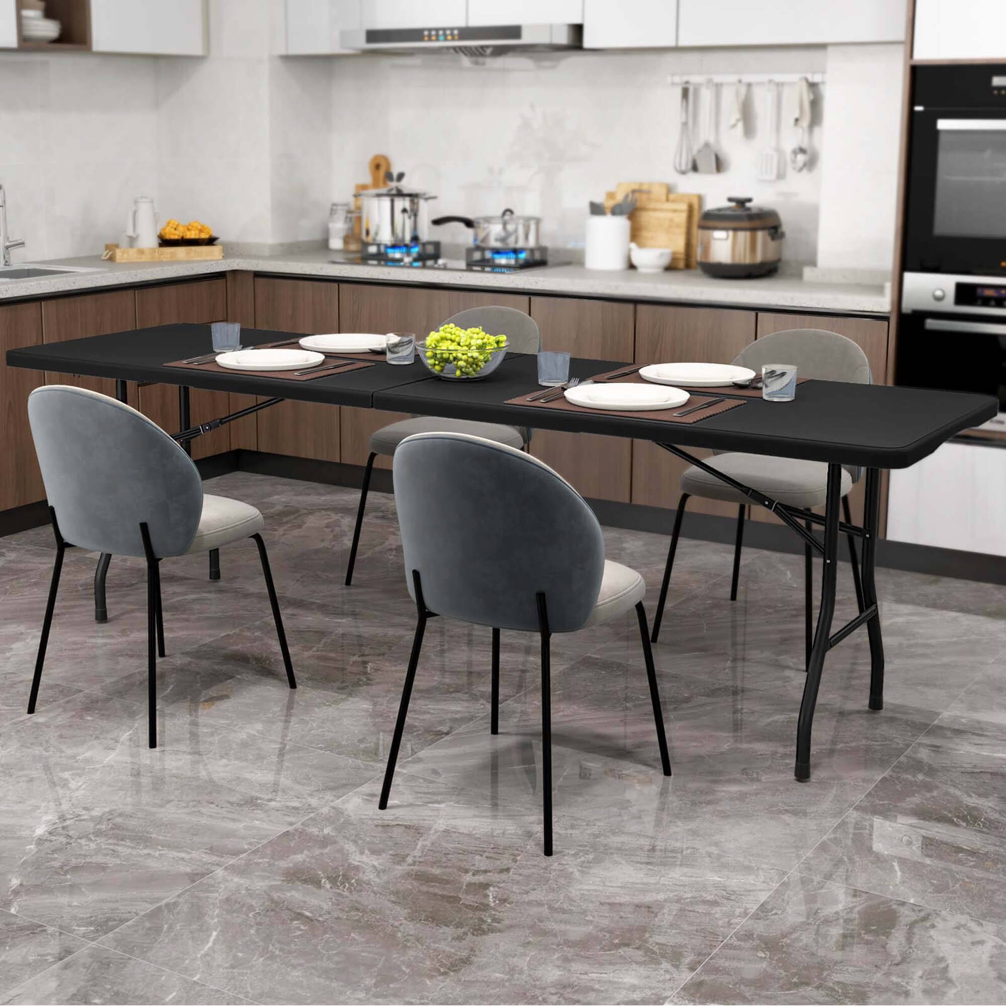 Alt View 3. Costway - Costway 8 ft Portable Folding Table with HDPE Tabletop Safe Lock Mechanism Carrying Handle - Black.