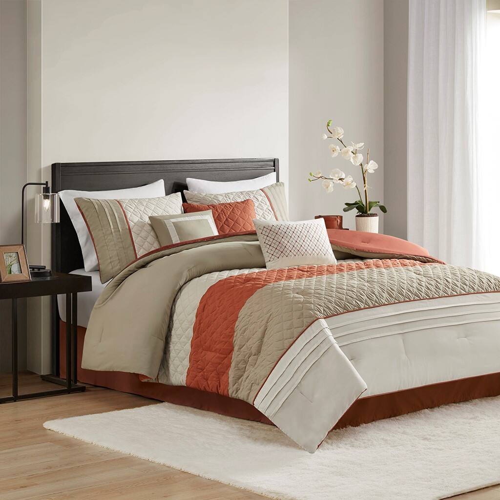 Alt View 4. Gracie Mills - Gracie Mills 7-Piece Transitional Color Block Comforter Set - Spice.