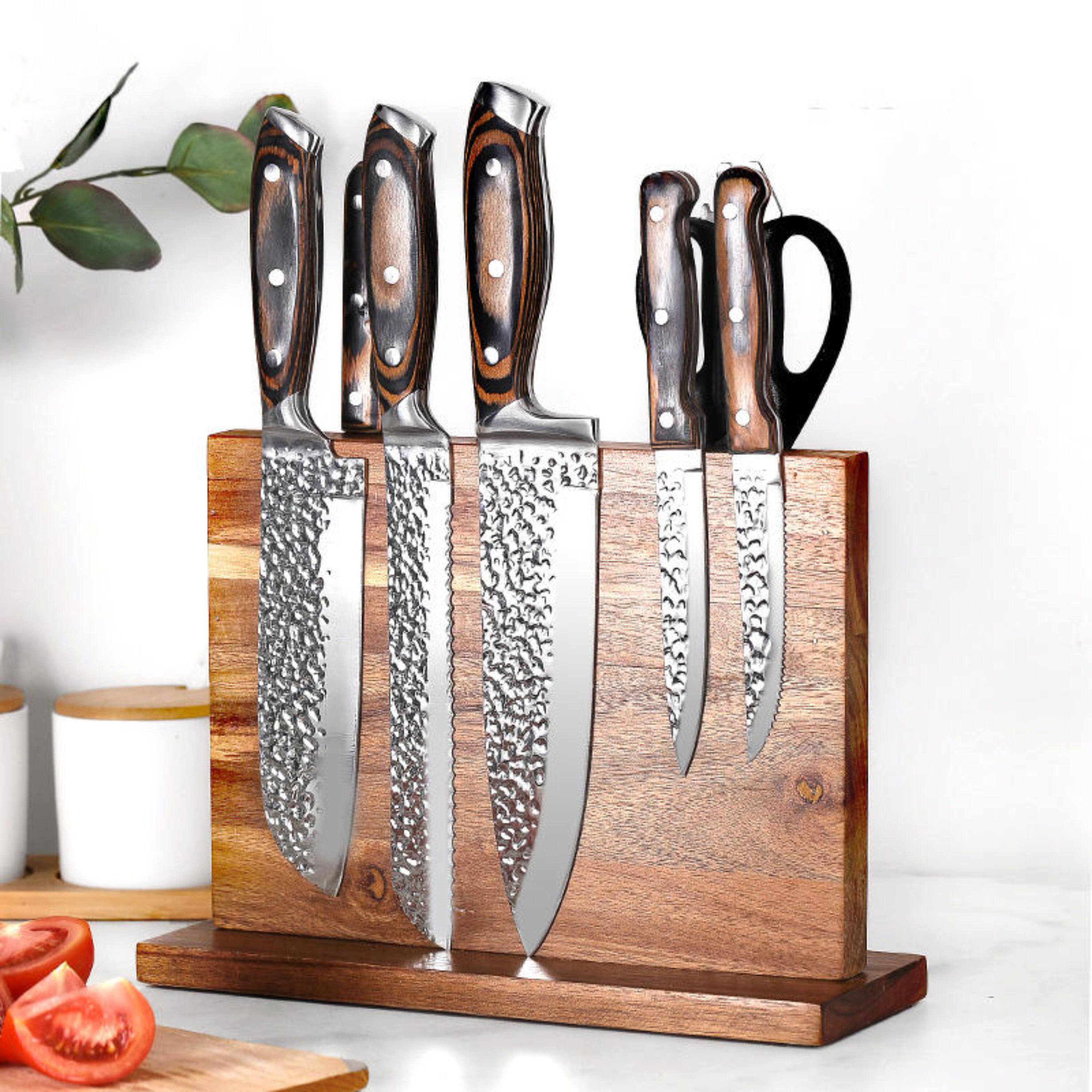 Back. Kitcheniva - Acacia Wood Magnetic Knife Block.