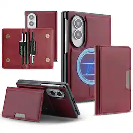 Dteck - 2-in-1 Magnetic Wallet Case for Samsung Galaxy Z Fold8 Shockproof Detachable Leather Cover - Winered