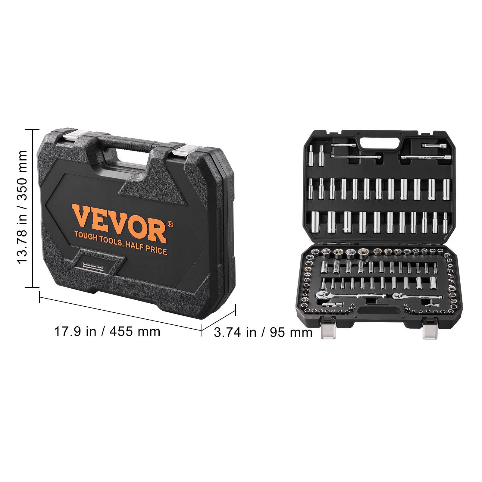VEVOR  
TOUGH TOOLS, HALF PRICE  

13.78 in / 350 mm  
17.9 in / 455 mm  
3.74 in / 95 mm