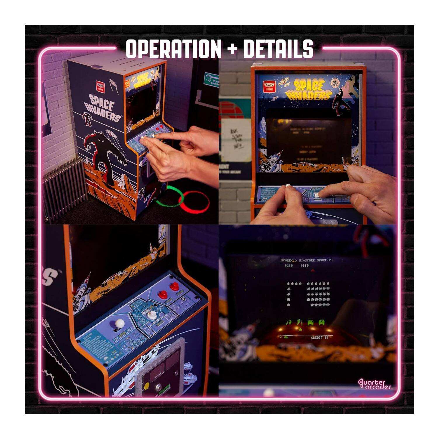 OPERATION + DETAILS

SOLACE 37 TERO - SPACE INVADERS

SCORE(#) HI-SCORE SCORE(2) 8858 ####   ****** 6 ****** .... ****** ***** 

CREDIT W

Quarter arcades