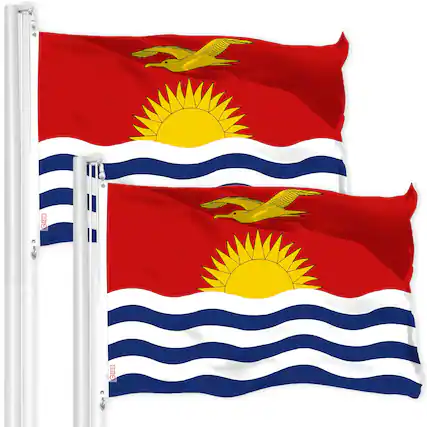 Front. G128 - 2-Pack Kiribati Flag 3x5 ft - 150D Polyester with Brass Grommets - Clear Vivid Bright Colors.