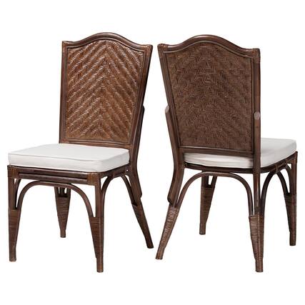 Front. bali & pari - Mahdis Natural Rattan 2-Piece Dining Chair Set with Cushion - Handwoven Wicker Accent Chair with Woven Chevron Back - Coffee Bean.