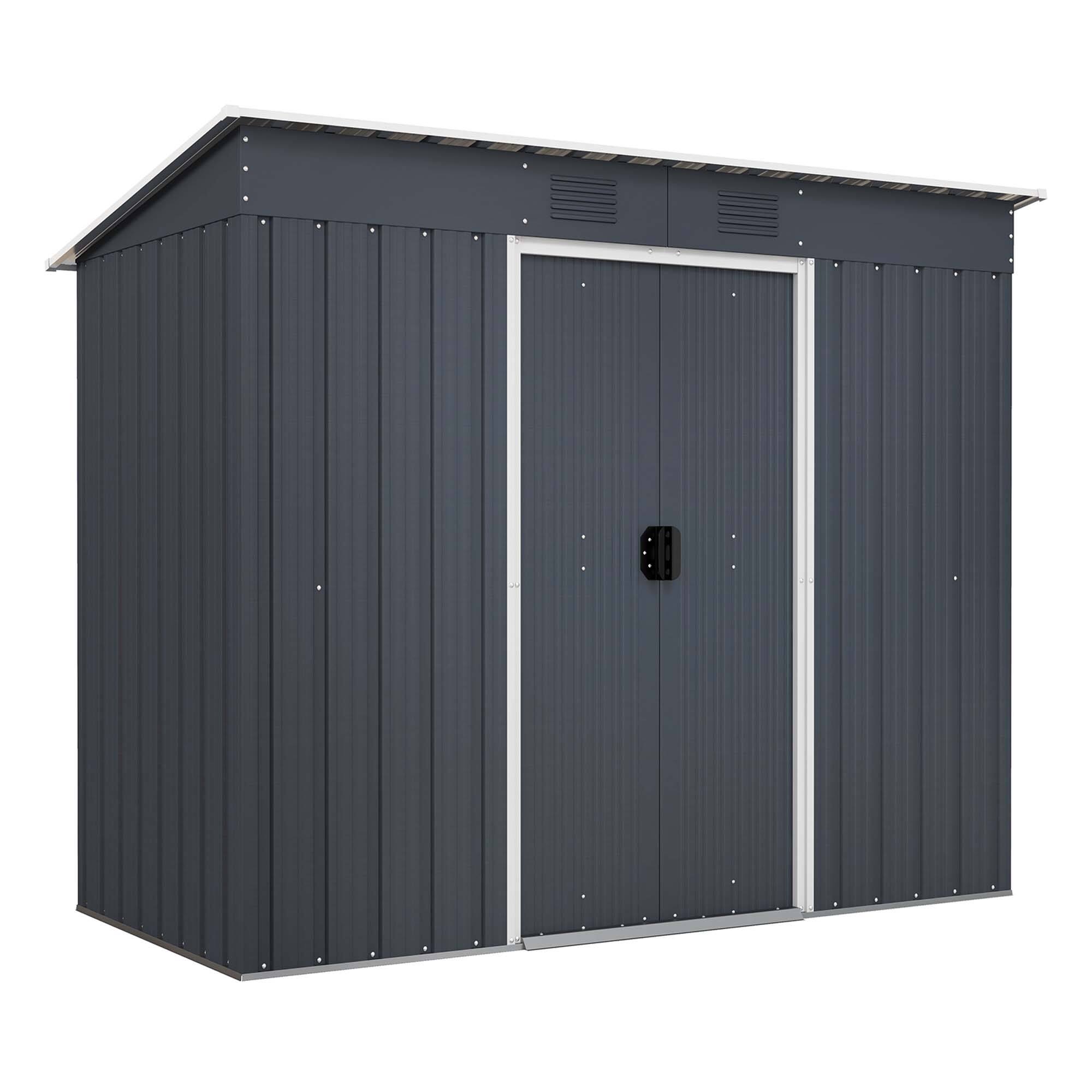 Alt View 1. Costway - 3.6' x 7.1' Outside Garden Storage Shed Tool House with Ground Foundation Frame - Grey.