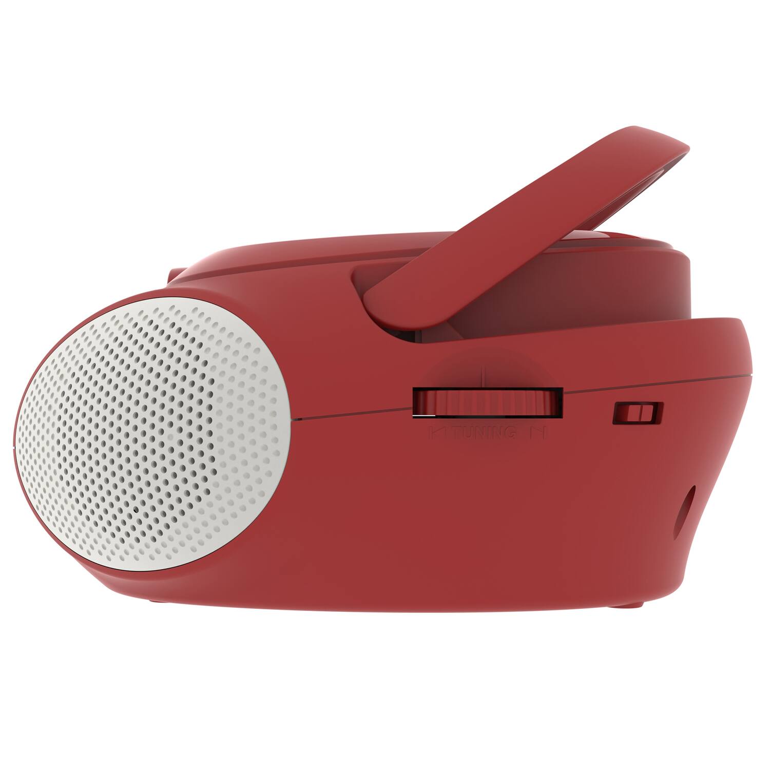 Alt View 2. Magnavox - 10W Portable CD Cassette AM/FM Radio Boom Box, Aux, Telescoping Antenna, Carry Handle, AC/Battery, MRCD6924 - Red.