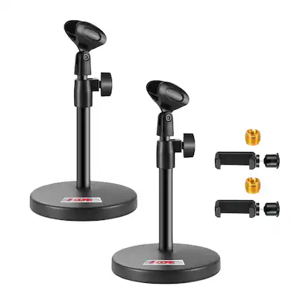 Front. 5 CORE - 5Core Mic Stand 3 in 1 Desktop 2Pc Microphone Stands Adjustable 13.5" Microfono Holder w Phone Clamp.