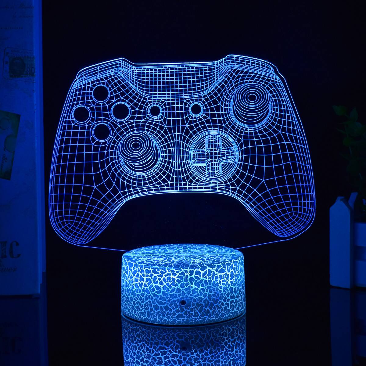 Front. YONWAY - Game Controller 3D Illusion Lamp, Controller Night Light with Remote Control + Timer, 16 Color Changing, Plug-in Type.