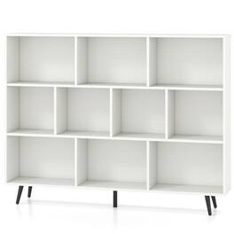 SlickBlue - 10-Cube Bookcase with 5 Tapered Metal Legs for Modern Storage - White