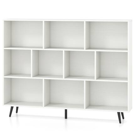 Front. SlickBlue - 10-Cube Bookcase with 5 Tapered Metal Legs for Modern Storage - White.
