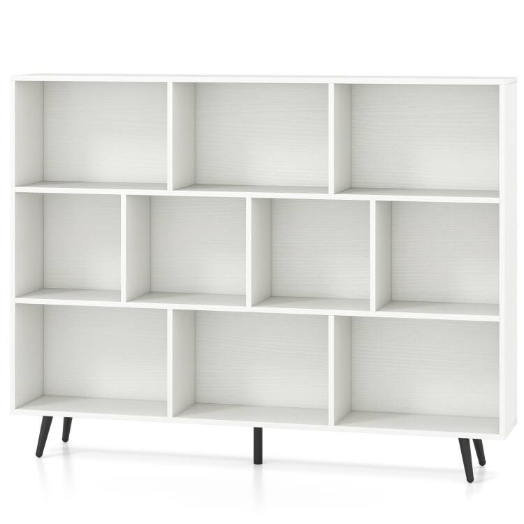 Front. SlickBlue - 10-Cube Bookcase with 5 Tapered Metal Legs for Modern Storage - White.