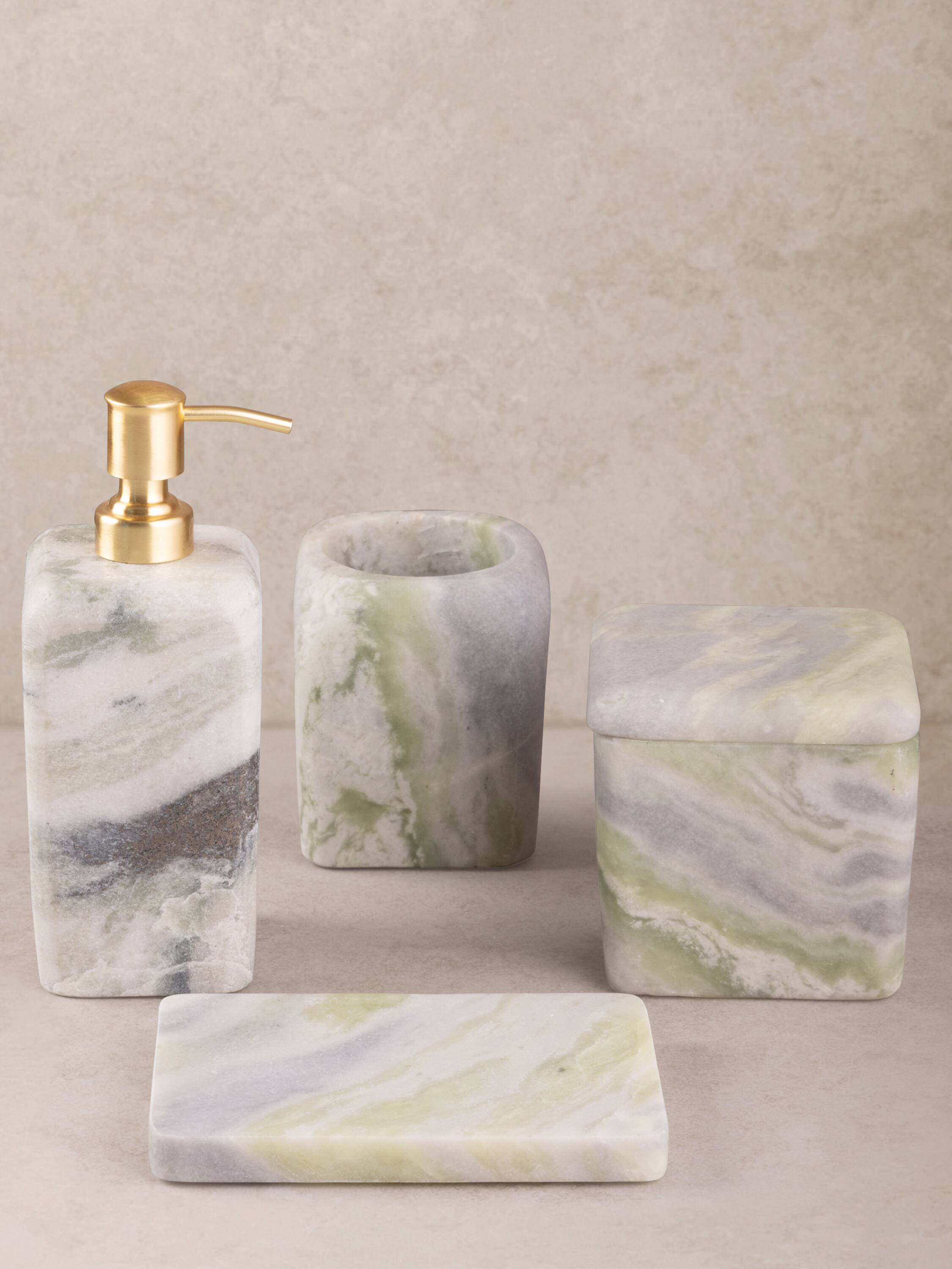 Front. GAURI KOHLI - Hanoi Bath Accessories - Shades of green.