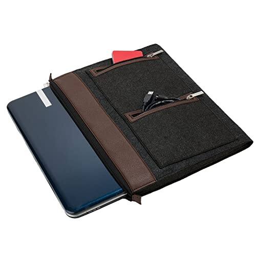 Alt View 3. Vangoddy - Laptop Sleeve Protective Wool Felt 14-15-inch Leatherette Trim Microfiber Lining Zippered Pockets - Brown.