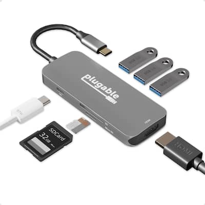 Plugable 7 in 1 USB C Hub Multiport Adapter, 100W Charging Gray Plugable 7 in 1 USB C Hub Multiport Adapter, 100W Charging Gray