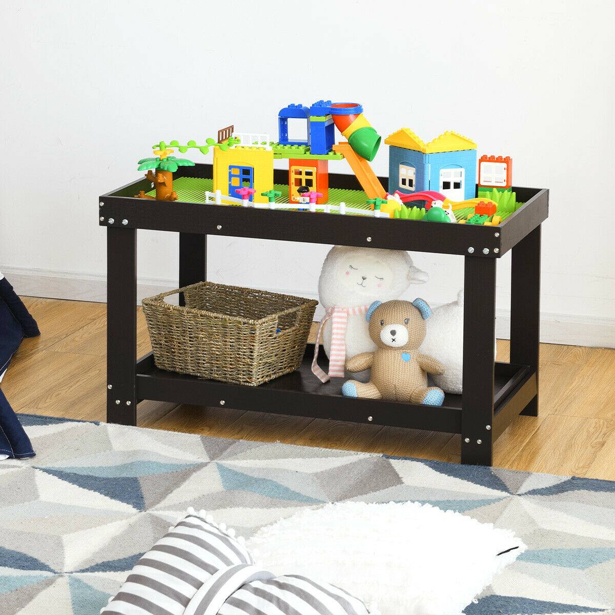 Alt View 5. Gymax - Gymax Patented Wood Kids Activity Play Table Block Table Multifunction W/Storage Espresso - Espresso.