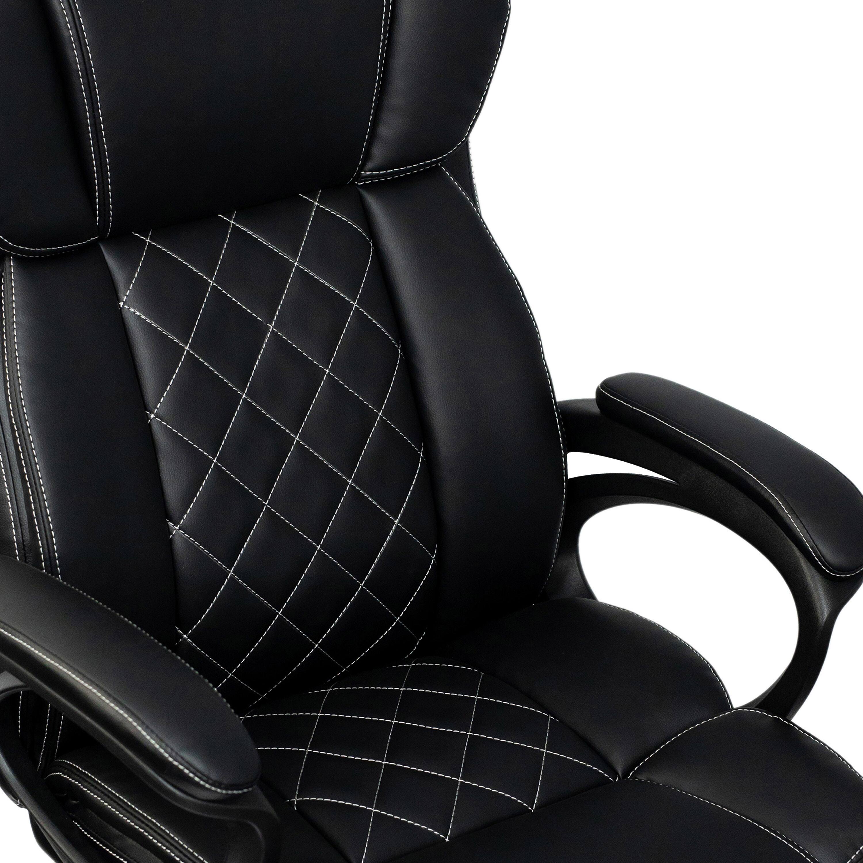 Alt View 3. Forest'nSky - Ergonomic High-Back Executive Chair, Black Faux Leather with Diamond Stitching & Lumbar Support - Black.