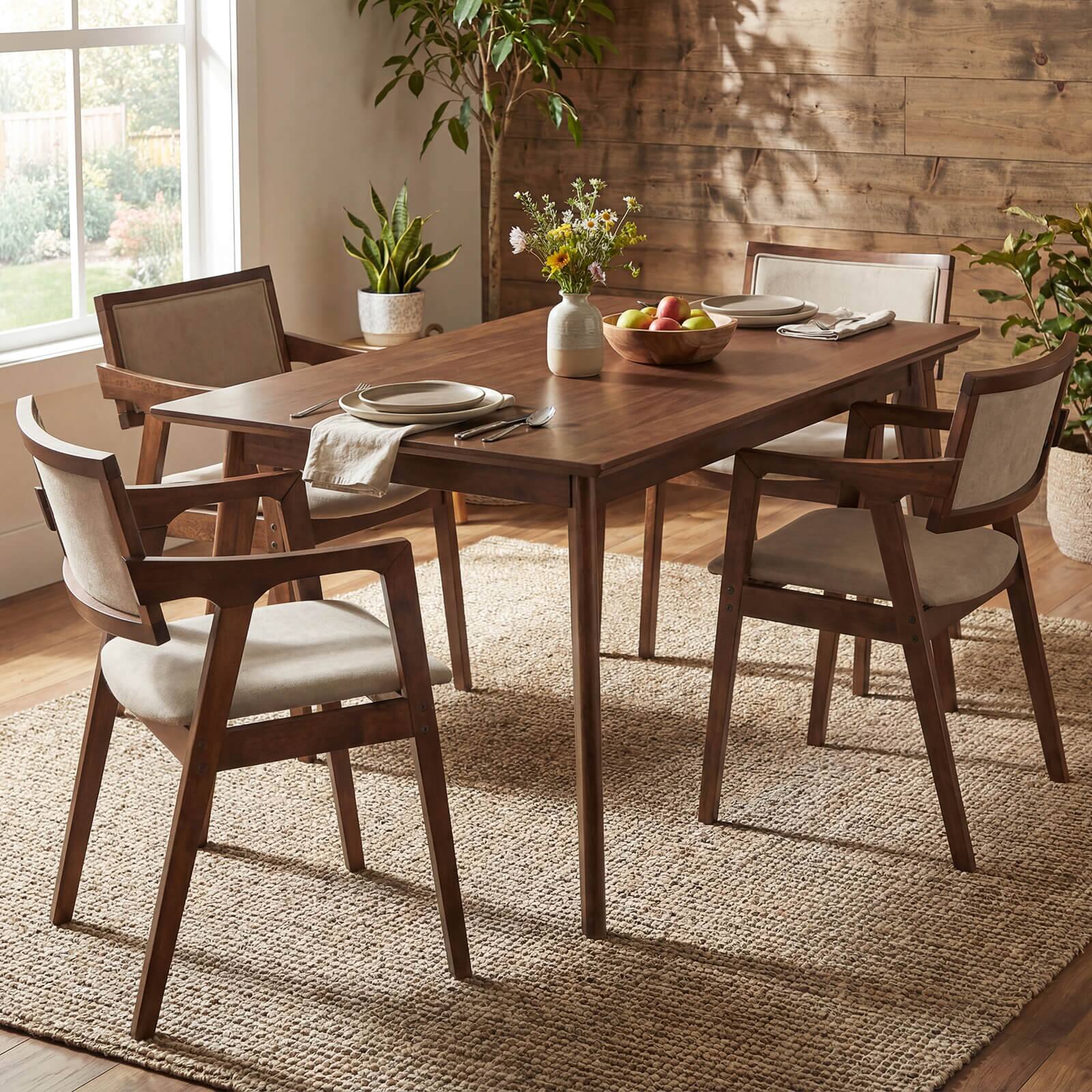 Alt View 1. Costway - Costway Rubber Wood Dining Chairs Set of 4 with Arms,Curved Seat & Back for Room - Dark Beige,Rustic Brown.