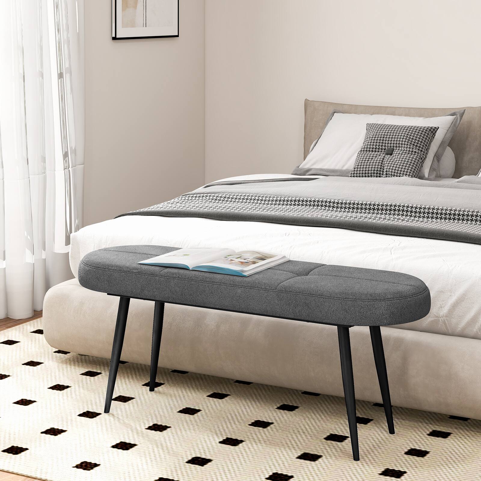 Alt View 1. Ecooso - 47" Upholstered Entryway Bench with Heavy-duty Metal Frame - Grey.