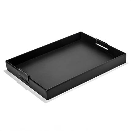 Front. American Atelier - Black Pu Tray withHandles Rectangular - Black.