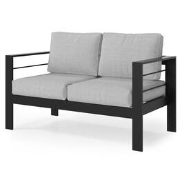 Mondawe - Outdoor Aluminum Loveseat with 5" Thick and Soft Cushion - Light Gray