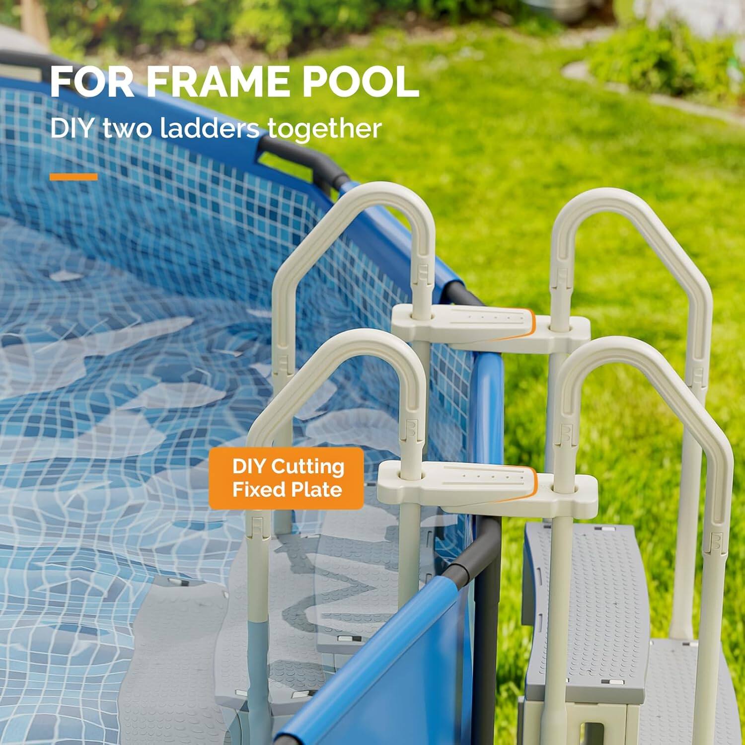 FOR FRAME POOL  
DIY two ladders together  

DIY Cutting Fixed Plate
