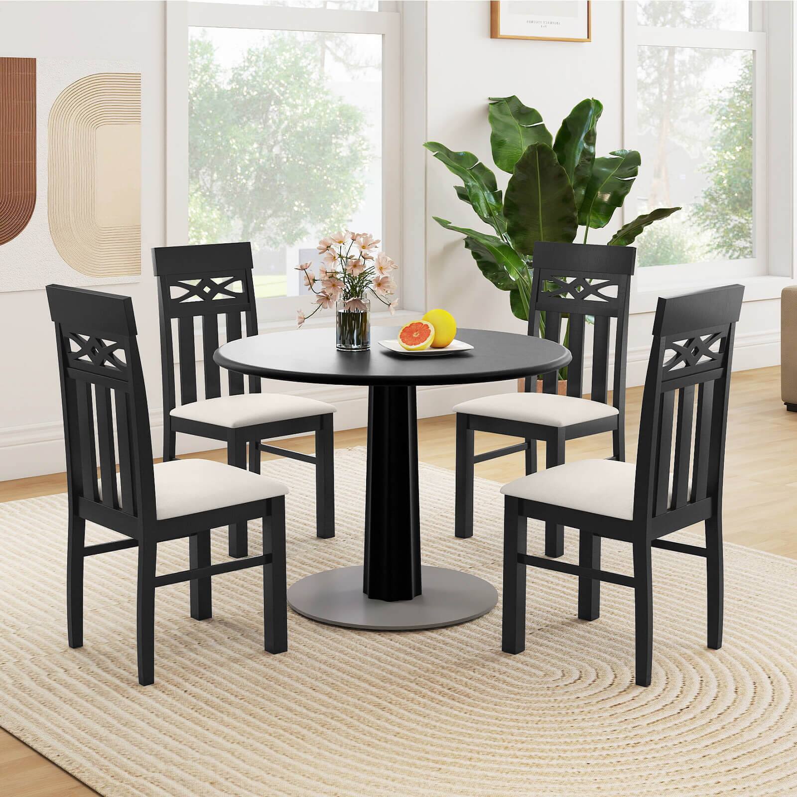 Alt View 1. Costway - Costway Dining Chairs Set of 4, High Back Dining Room Chairs with Padded Seat for Kitchen - Black,Beige.