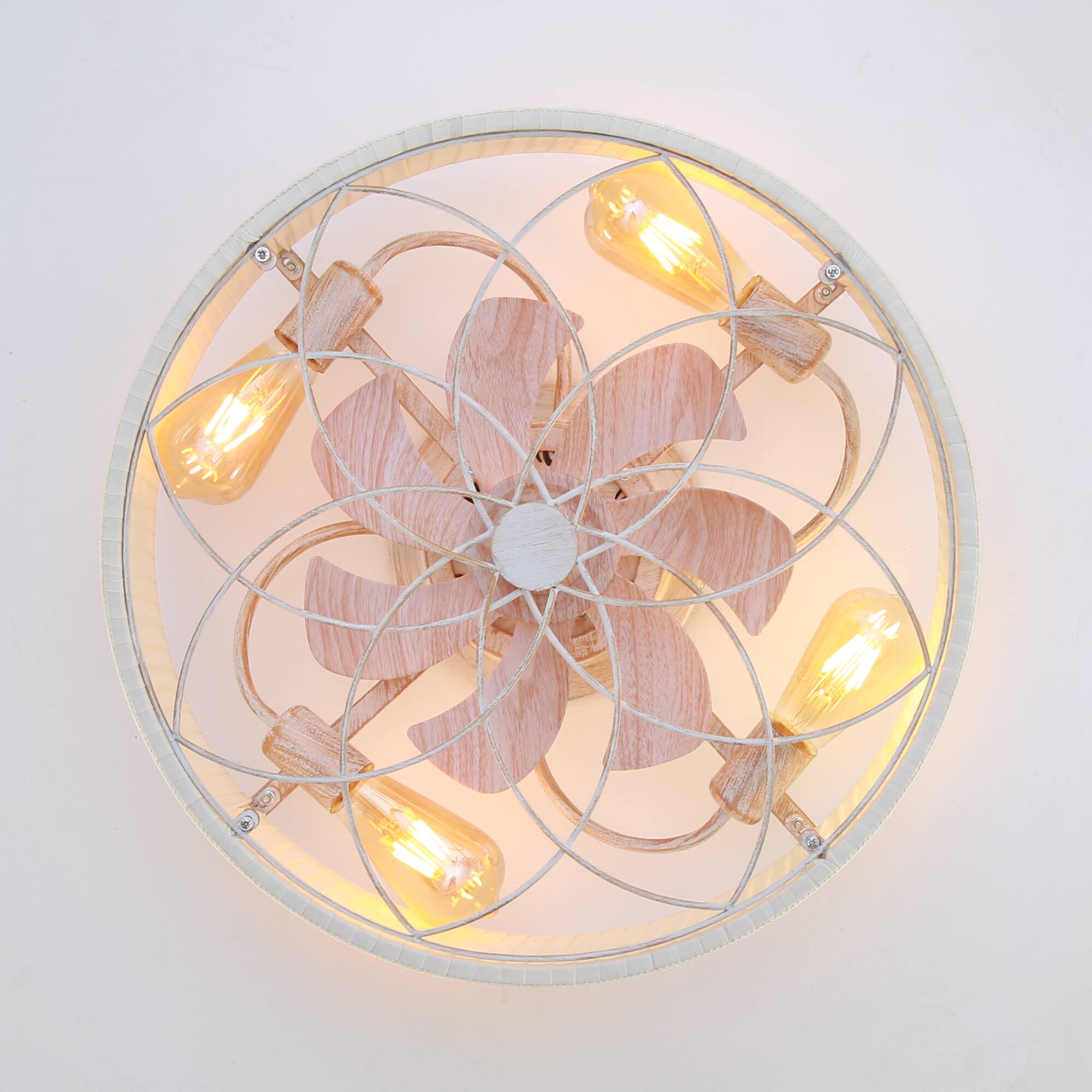 Alt View 4. Sofucor - 20" Caged Ceiling Fan With Light & Remote Low Profile Enclosed Farmhouse Bladeless Ceiling Fan Fans for Bedroom - White.