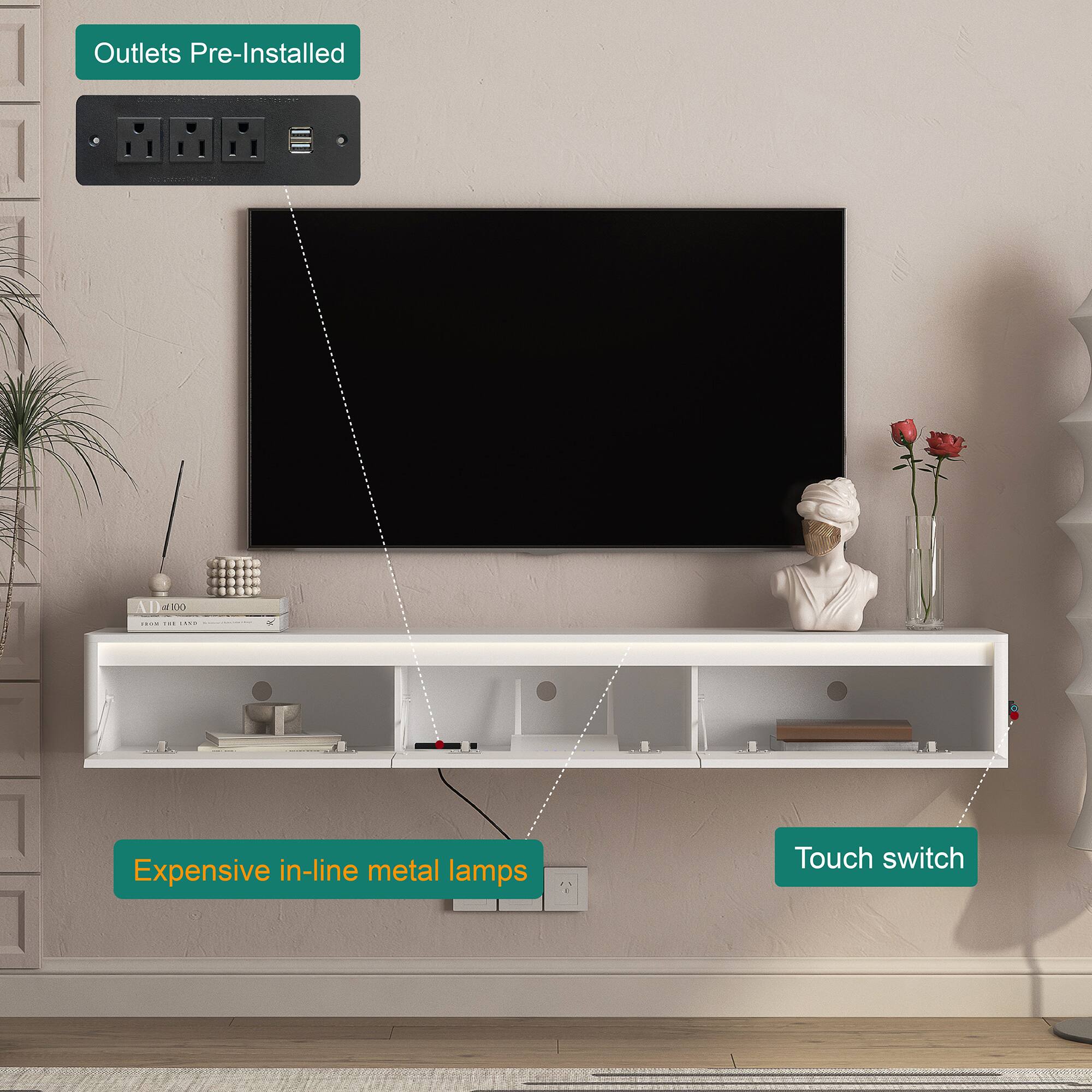 Outlets Pre-Installed  
Expensive in-line metal lamps  
Touch switch