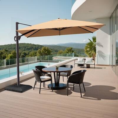 Alt View 5. Crestlive Products - Crestlive Products 9x11ft Aluminum Crank Cantilever Patio Umbrella with Base - Brown.