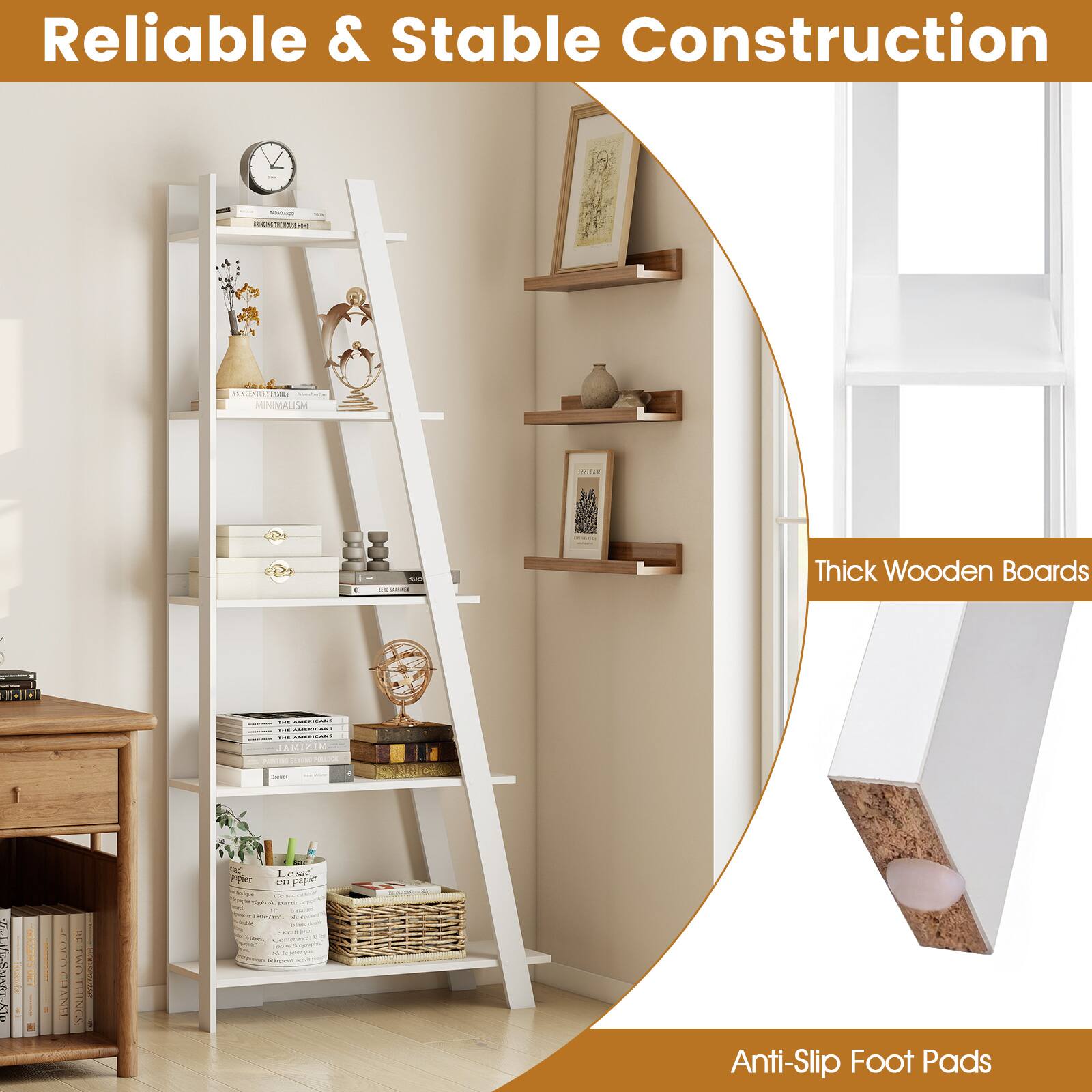 Reliable & Stable Construction

Thick Wooden Boards

Anti-Slip Foot Pads