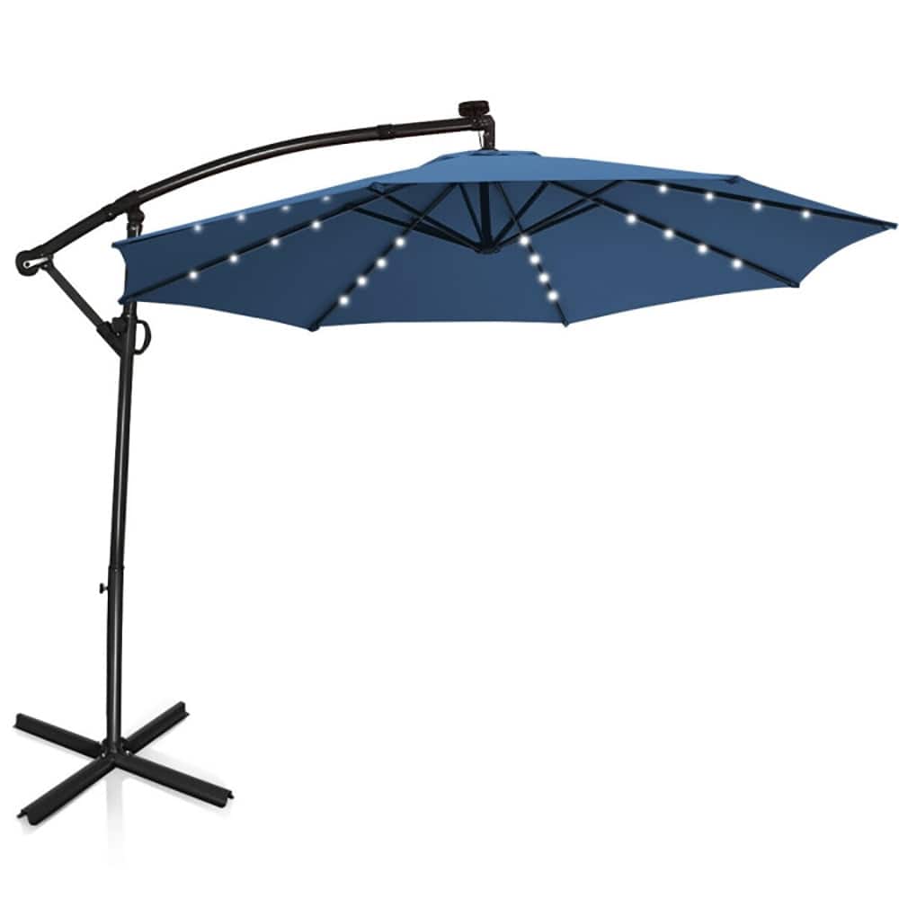 Kadyn - 10 ft 360° Rotation Solar Powered LED Patio Offset Umbrella-Blue, Patio Offset Umbrella with Easy Tilt Adjustment