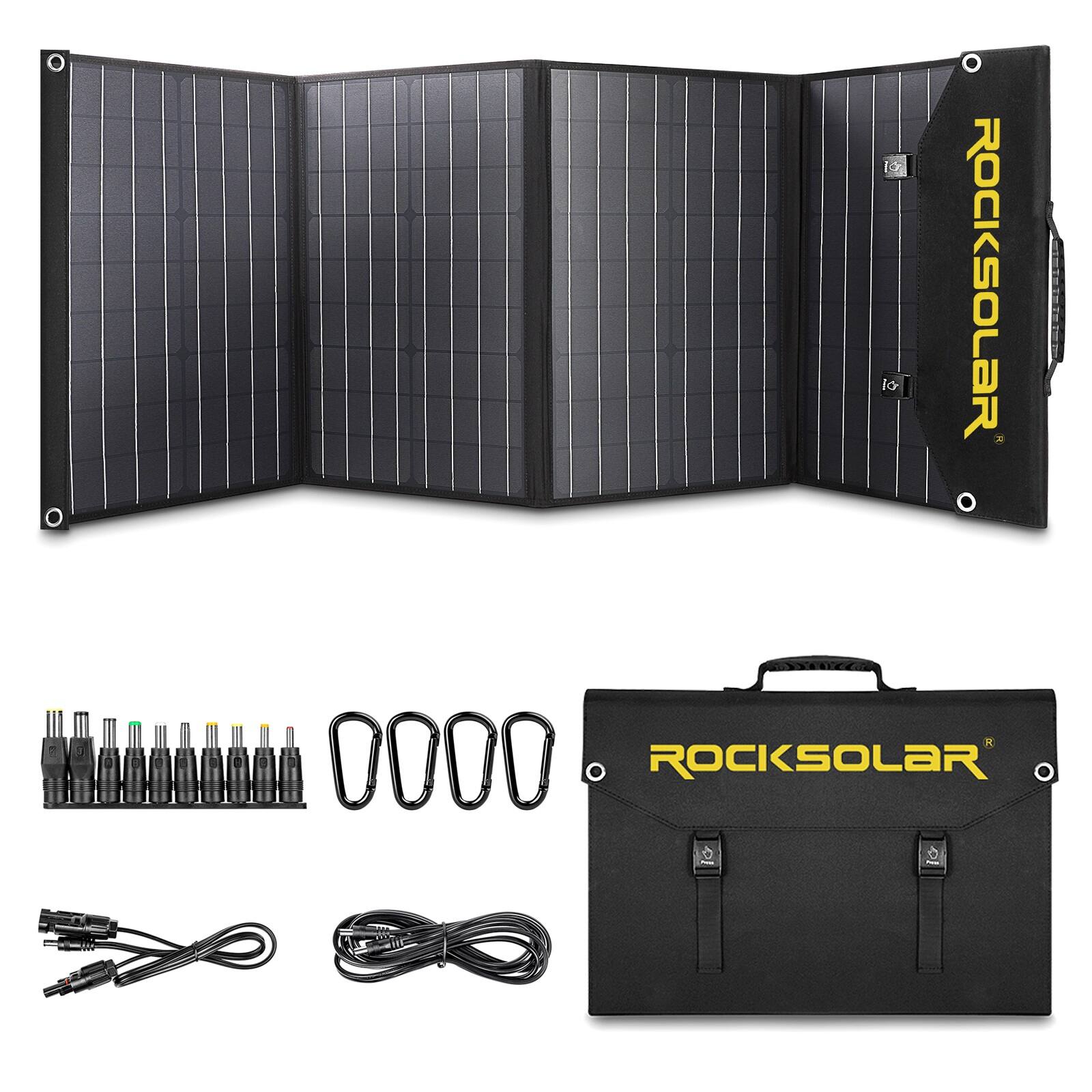 Front. Rocksolar - Foldable 100W Solar Panel - Black.