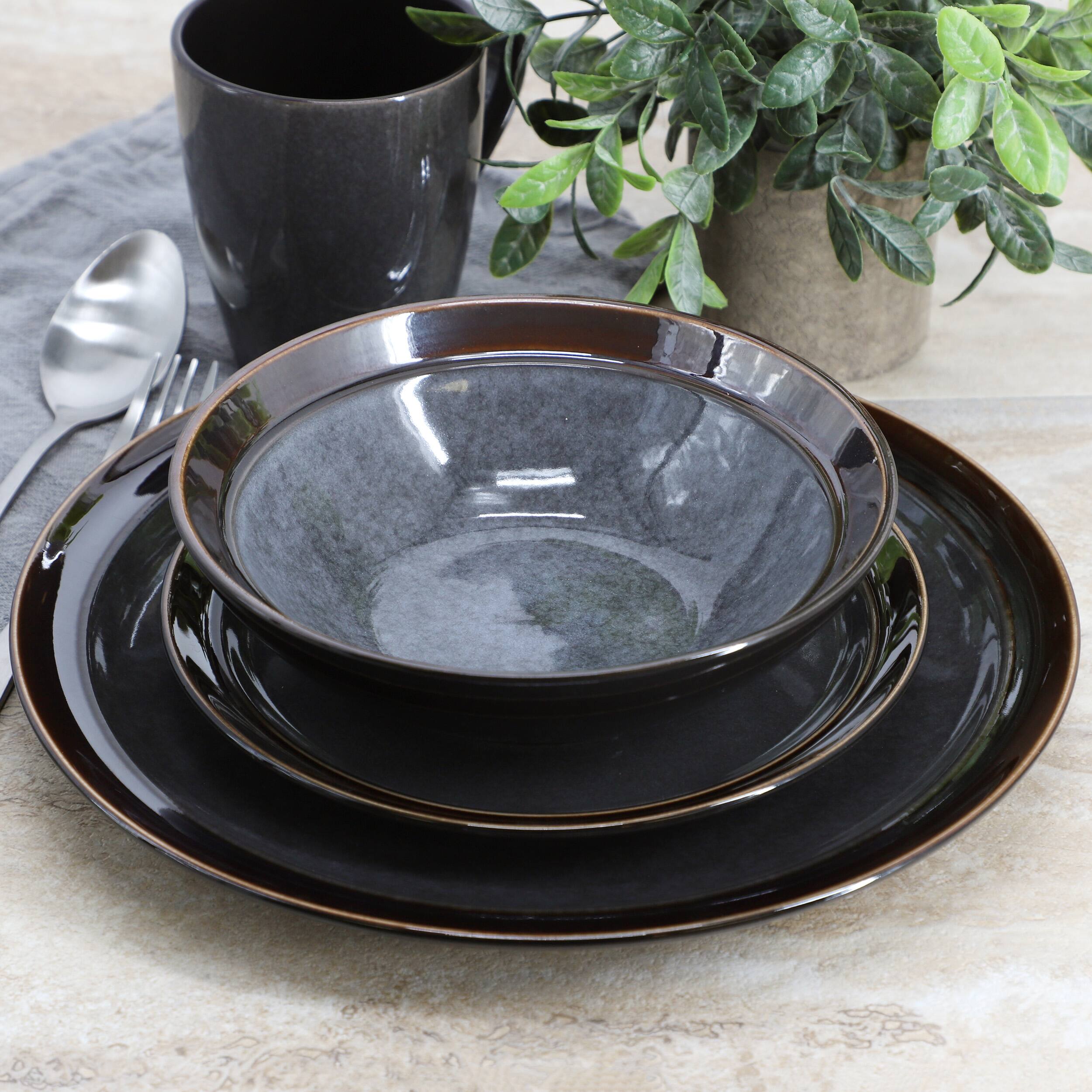 Alt View 7. Gibson - Gibson Elite Priya 16 Piece Stoneware Reactive Glaze Dinnerware Set in Grey - Gray.