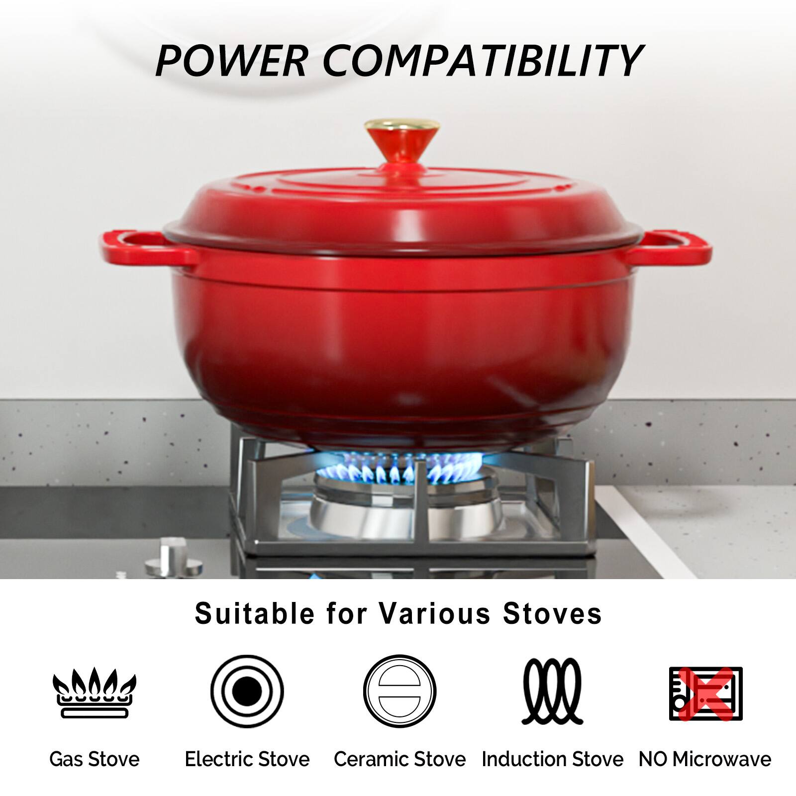 POWER COMPATIBILITY

Suitable for Various Stoves

- Gas Stove
- Electric Stove
- Ceramic Stove
- Induction Stove
- NO Microwave